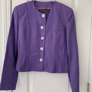 Burberry of London‎ linen blend vintage blazer purple classic elegant buttons 2